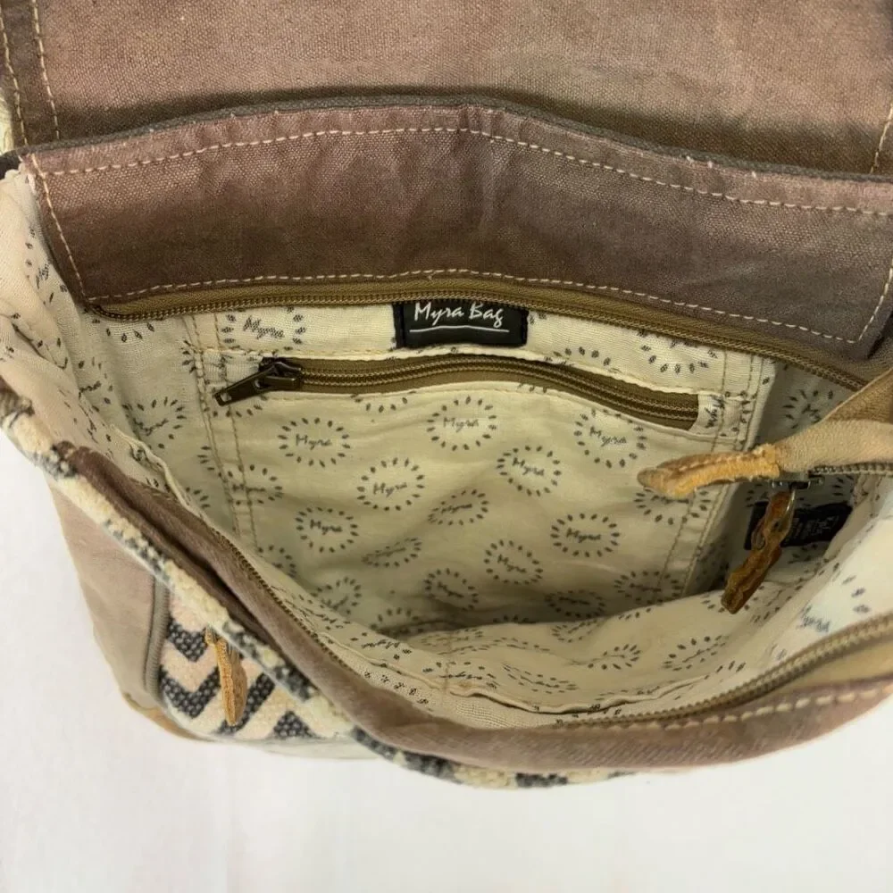 Myra Bag Grey Zig Zag with Fur Detail Flap‎ Closure Crossbody Purse
